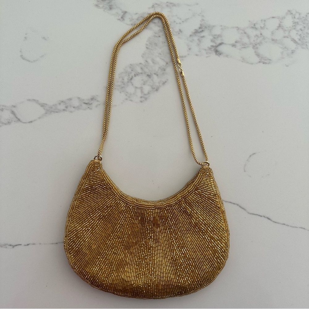 Vintage Walborg Beaded Crescent Convertible Evening Bag in Gold 8" x 6" - Picture 5 of 7